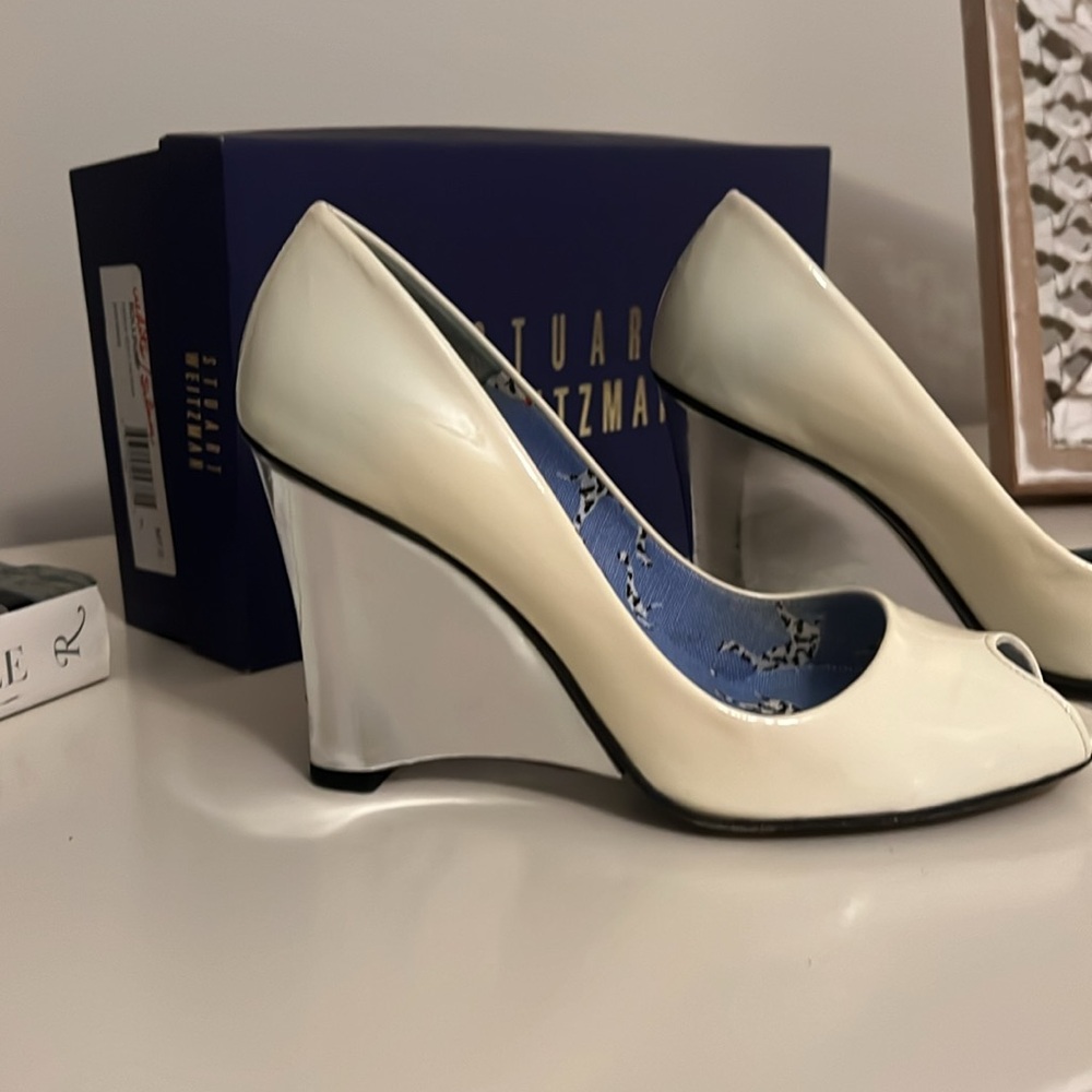 STUART WEITZMAN in box womens patent leather wedding wedge shoes mirror heel